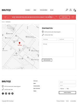 Contact Page of Boutique